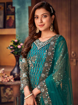 Rama Green Heavy Embroidered Pant Style Suit