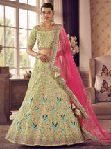 Pista Green Art Silk Heavy Embroidered Lehenga