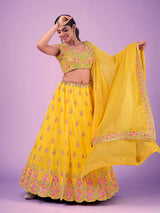 Yellow Georgette Embroidered Designer Lehenga