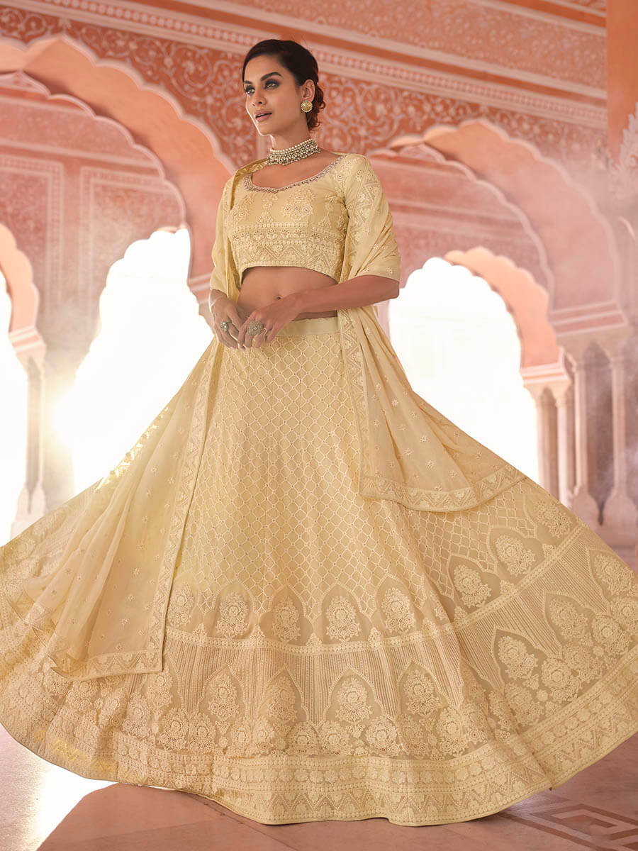 Off White Embroidered Designer Lehenga Choli