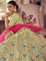 Pista Green Art Silk Heavy Embroidered Lehenga