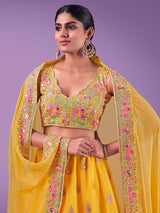 Yellow Georgette Embroidered Designer Lehenga