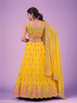 Yellow Georgette Embroidered Designer Lehenga