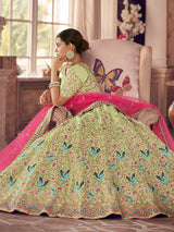 Pista Green Art Silk Heavy Embroidered Lehenga