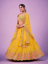 Yellow Georgette Embroidered Designer Lehenga