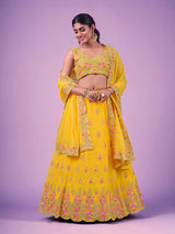 Yellow Georgette Embroidered Designer Lehenga