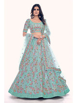 Firozi Soft Net Embroidered Designer Lehenga Choli