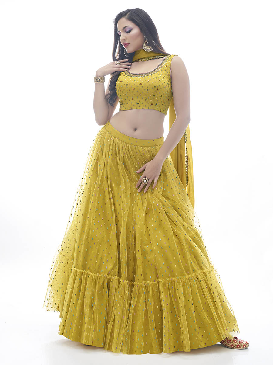 Mustard Art Silk Designer Lehenga