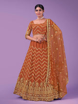 Orange Georgette Embroidered Designer Lehenga