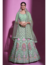 Pista Green Georgette Embroidered Designer Lehenga Choli