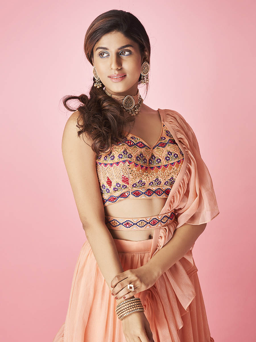 Peach Art Silk Designer Lehenga