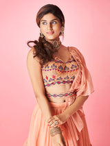 Peach Art Silk Designer Lehenga