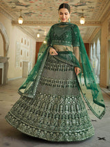 Green Soft Net Embroidered Lehenga