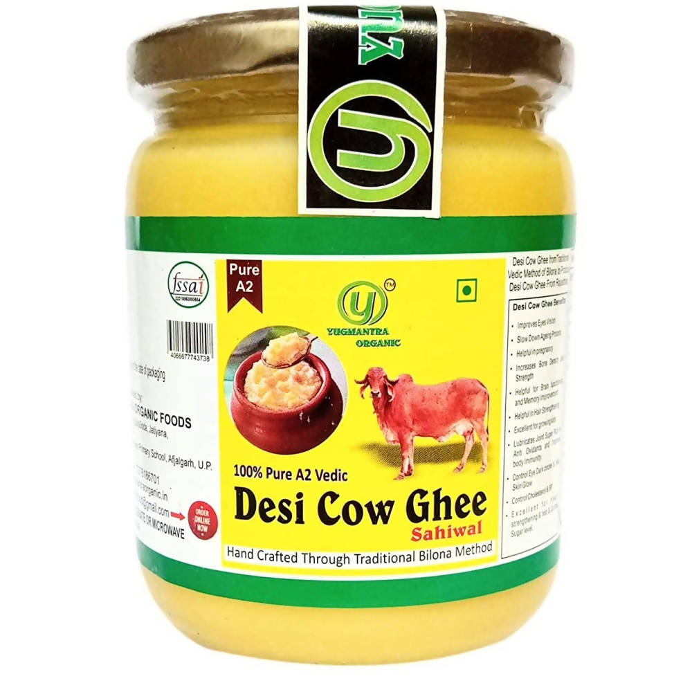 Yugmantra Organic Foods Pure A2 Natural Desi Cow Ghee Sahiwal | Handmade Desi Ghee | Grassfed, Golden, Grainy, Natural Fresh