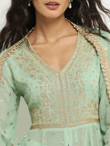 Vark Sea Green Embellished Kurta, Skirt and Dupatta Set