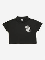 Y&F Kids Black Dragon Design Polo Crop T-Shirt