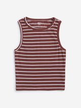 Y&F Kids Brown Ribbed Design Tank Top