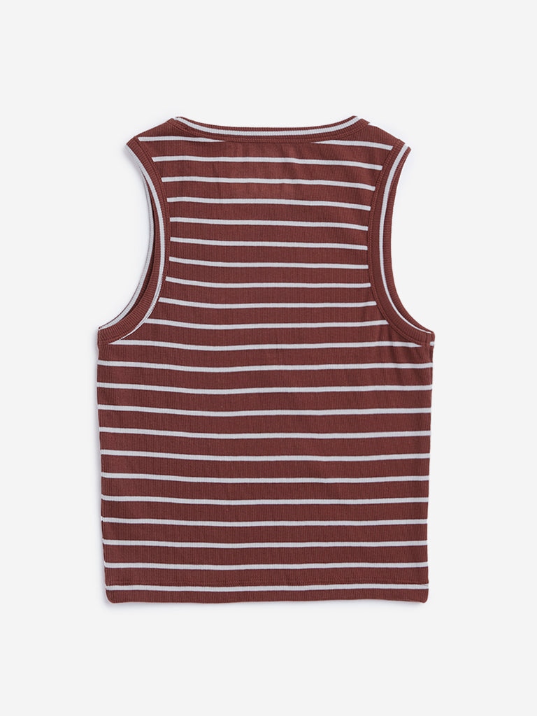 Y&F Kids Brown Ribbed Design Tank Top