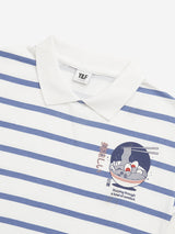 Y&F Kids Blue Stripes Printed Polo Crop T-Shirt