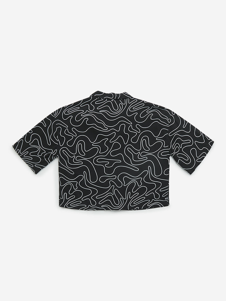 Y&F Kids Black Abstract Print Cropped Shirt