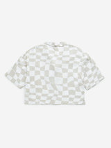 Y&F Kids Beige Checkered Print Cotton Cropped Shirt