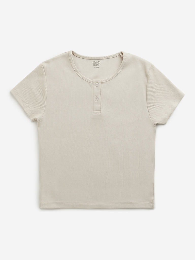 Y&F Kids Beige Ribbed T-Shirt