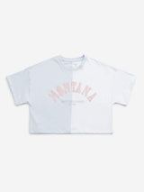 Y&F Kids Blue Text Design Crop Top