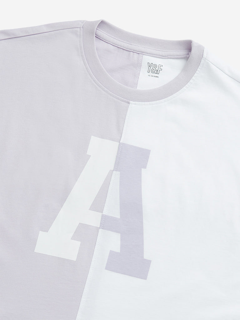 Y&F Kids Lilac and White Text Design Crop Top