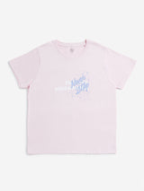 Y&F Kids Light Pink Text Printed T-Shirt