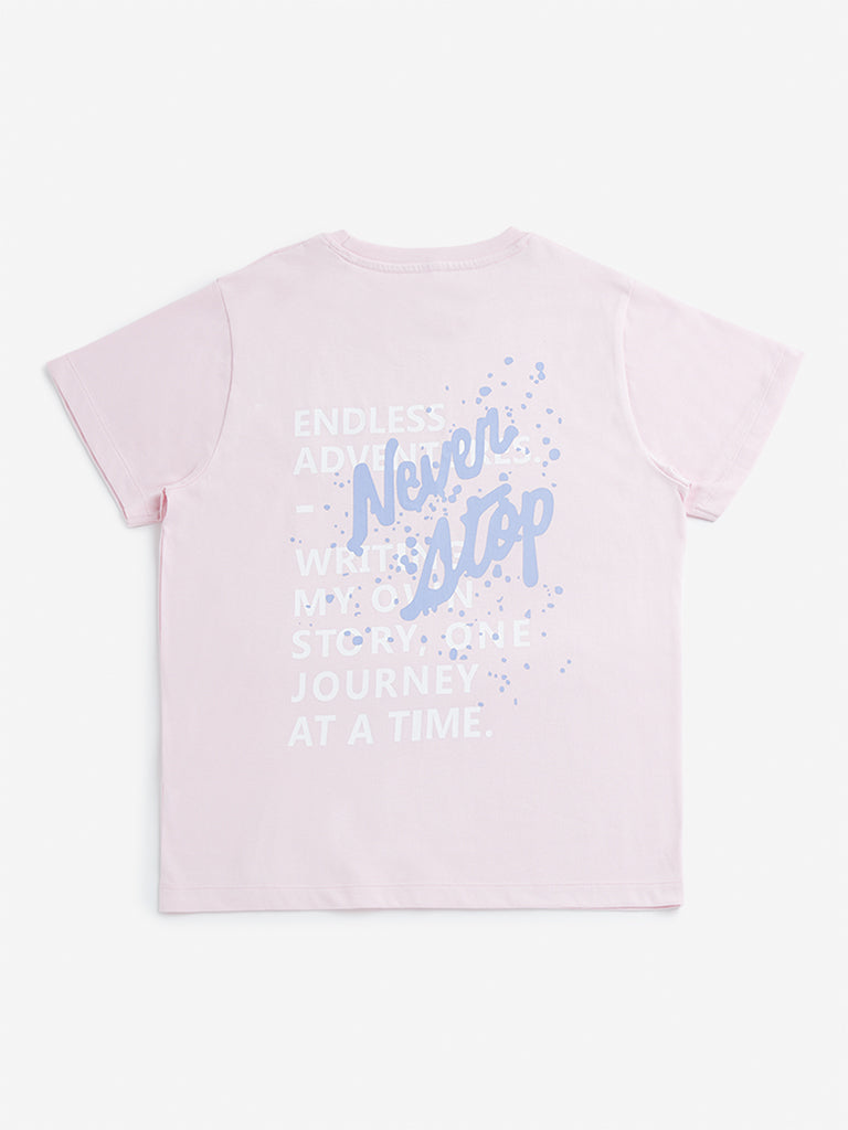 Y&F Kids Light Pink Text Printed T-Shirt