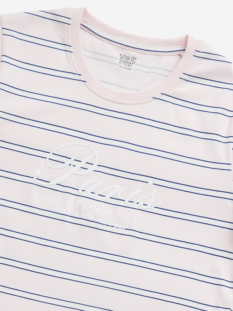 Y&F Kids Pink Striped Cotton T-Shirt