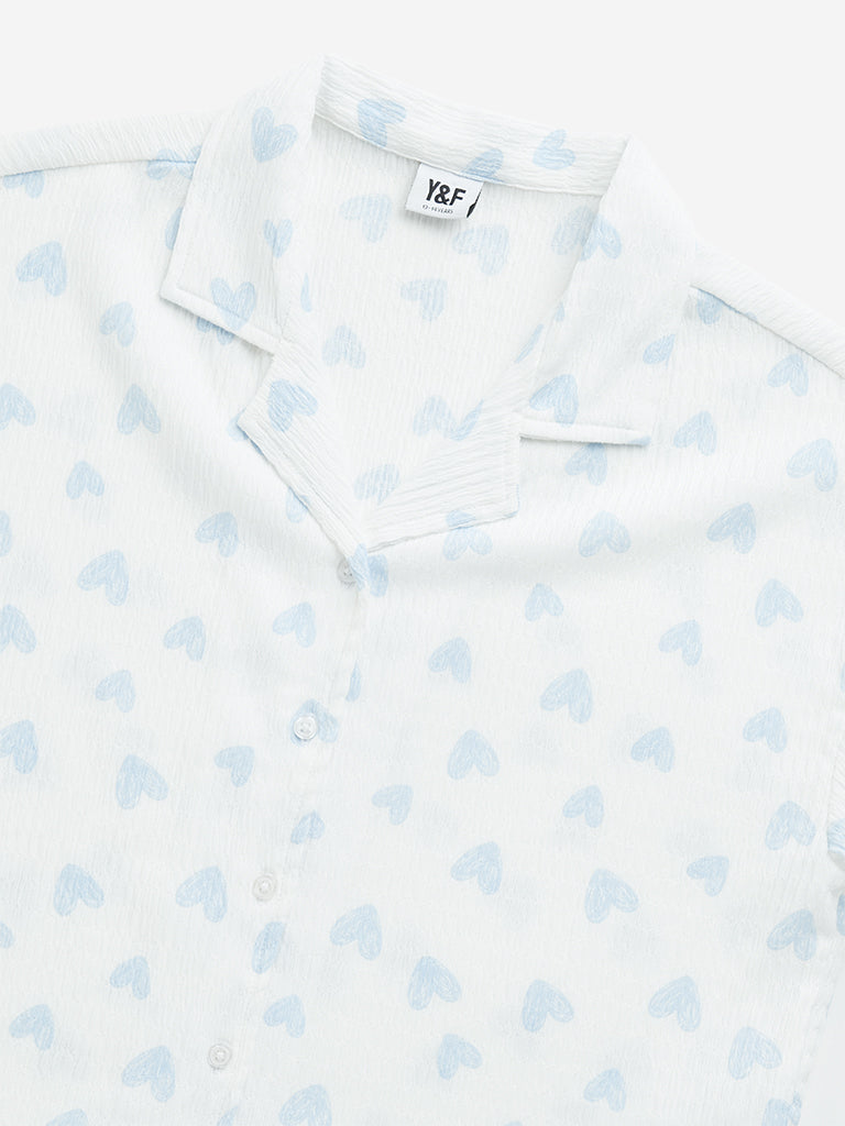 Y&F Kids Blue Heart Printed Shirt