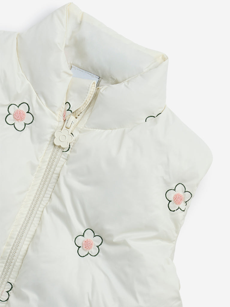 HOP Kids Off-White Floral Print Puffer Jacket