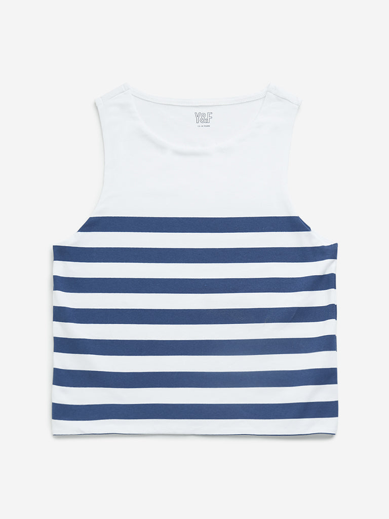 Y&F Kids Navy Striped Cotton T-Shirt