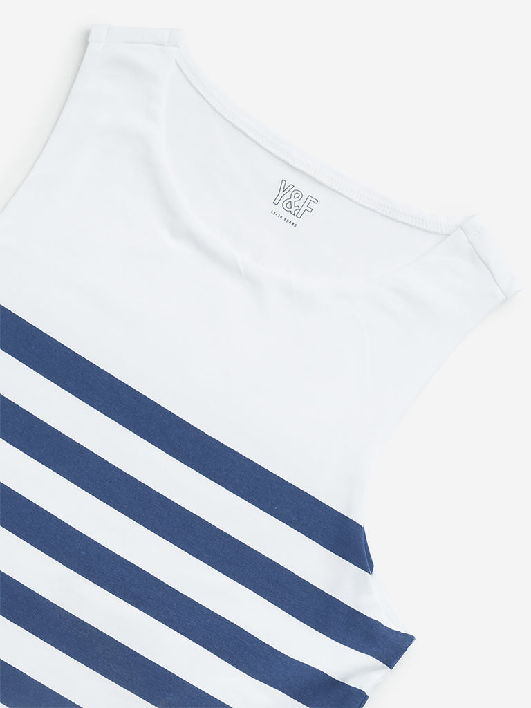 Y&F Kids Navy Striped Cotton T-Shirt