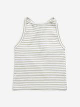 Y&F Kids Beige Striped Halter-Neck Cotton Top