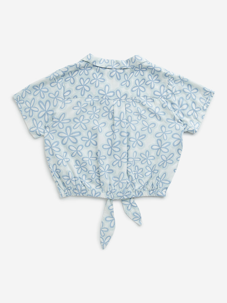 Y&F Kids Blue Floral Design Cotton Shirt