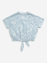 Y&F Kids Blue Floral Design Cotton Shirt