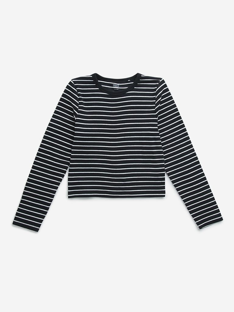 Y&F Kids Black Stripe Printed T-Shirt