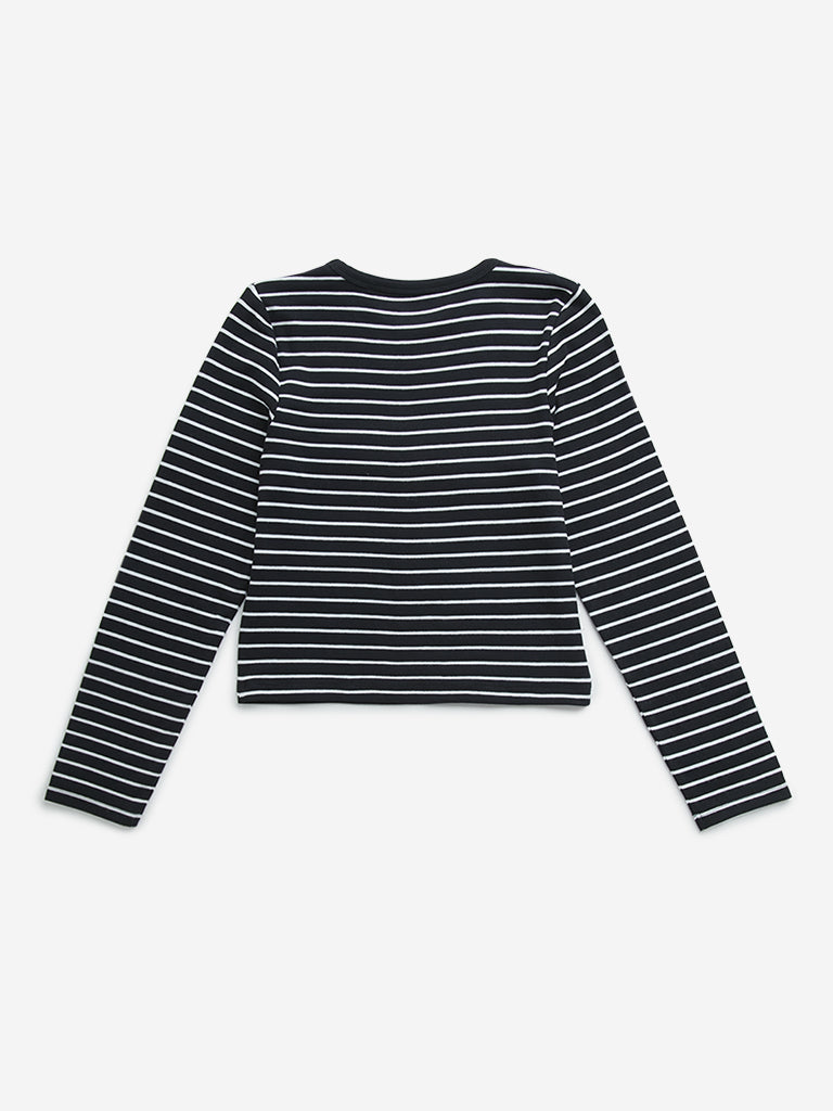 Y&F Kids Black Stripe Printed T-Shirt