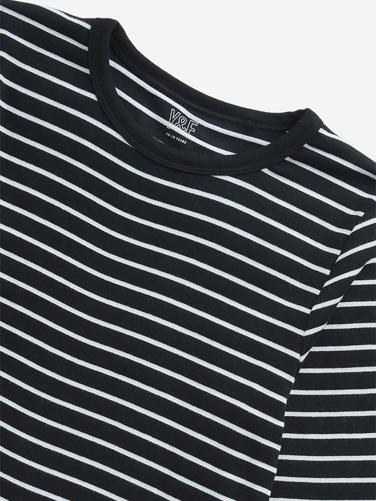 Y&F Kids Black Stripe Printed T-Shirt