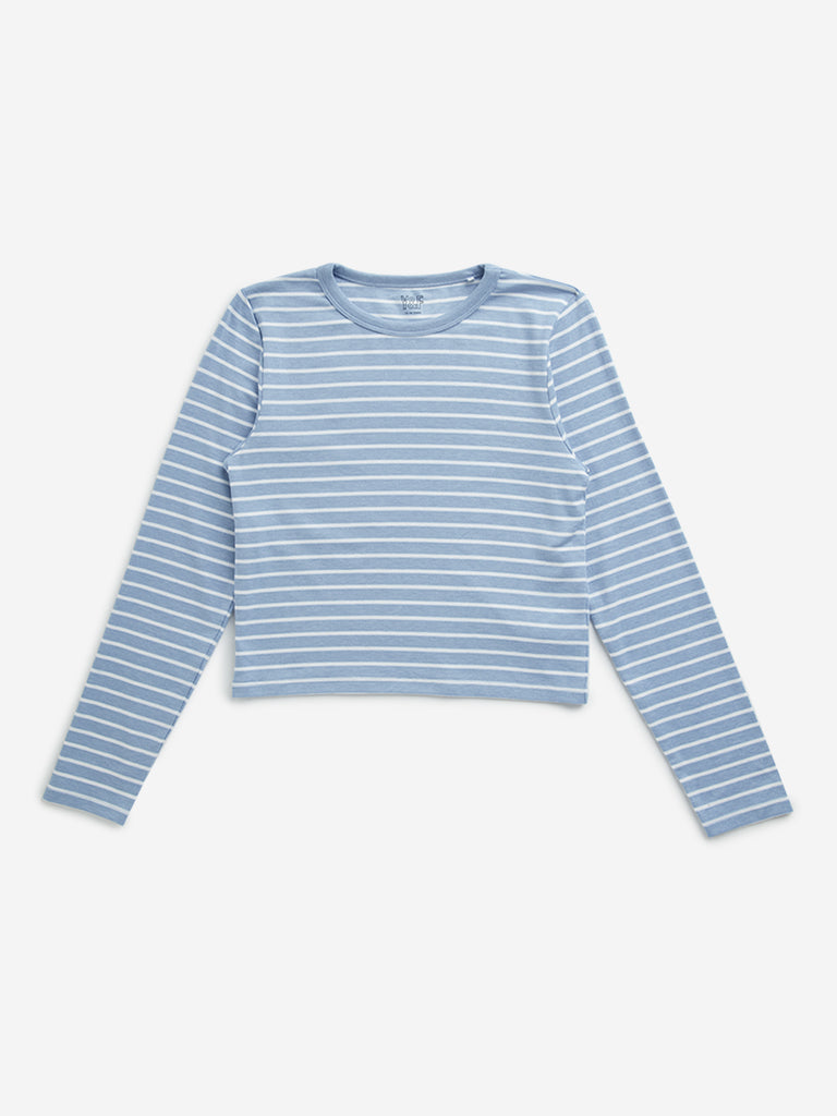 Y&F Kids Blue Stripe Printed T-Shirt