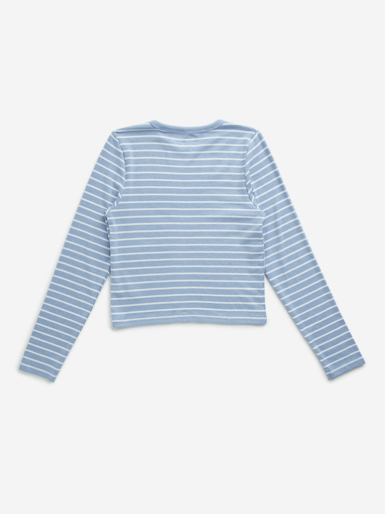 Y&F Kids Blue Stripe Printed T-Shirt