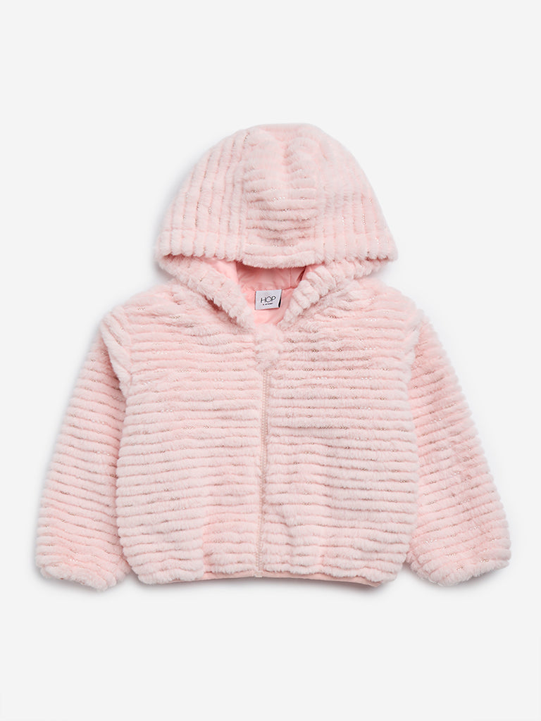 HOP Kids Light Pink Embellished Faux-Fur Jacket