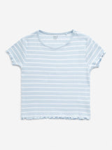 Y&F Kids Light Blue Striped Ribbed Cotton Blend T-Shirt