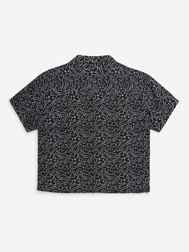 Y&F Kids Black Floral Design Shirt