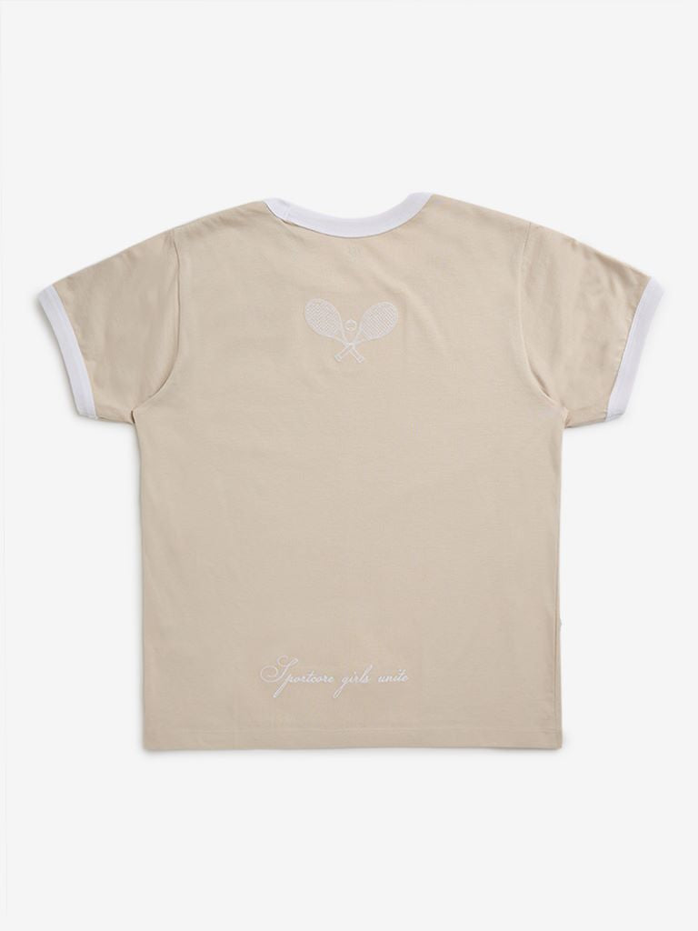 Y&F Kids Beige Text Patterned Cotton T-Shirt