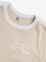 Y&F Kids Beige Text Patterned Cotton T-Shirt