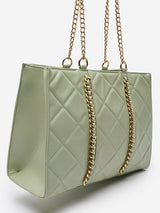 LOV Sage Quilted Gold-Chained Hand Bag