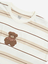 Y&F Kids Brown Striped and Printed Cotton T-Shirt